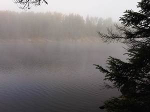 Fog lifting from island camp Cirrus AM day 3